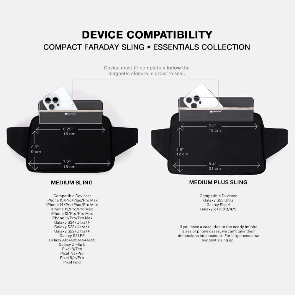 Silent Pocket SLNT Borsa a tracolla Faraday compatta con custodia per telefono Faraday con blocco del segnale, riduzione EMF e tasche con blocco RFID