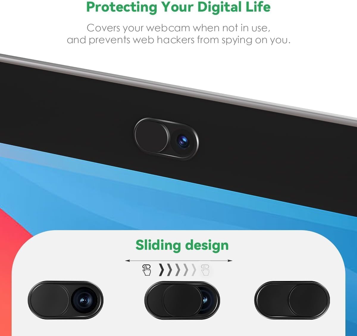 CloudValley Webcam Cover, 0.6mm Ultra-Sottile Metallo Copri Webcam Copertura per MacBook Pro* Air, iPad, Laptop, iMac, PC, Computer, Phone Accessori, 2 Pezzi Nero