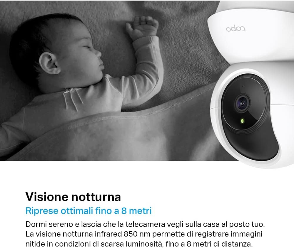 Tapo C210 Telecamera Wi-Fi Interno 2K(3MP), Videocamera Sorveglianza, Visione Notturna, Notifiche in Tempo Reale, Storage su Cloud, MicroSD fino a 512GB, Funziona con Alexa e Google Assistant