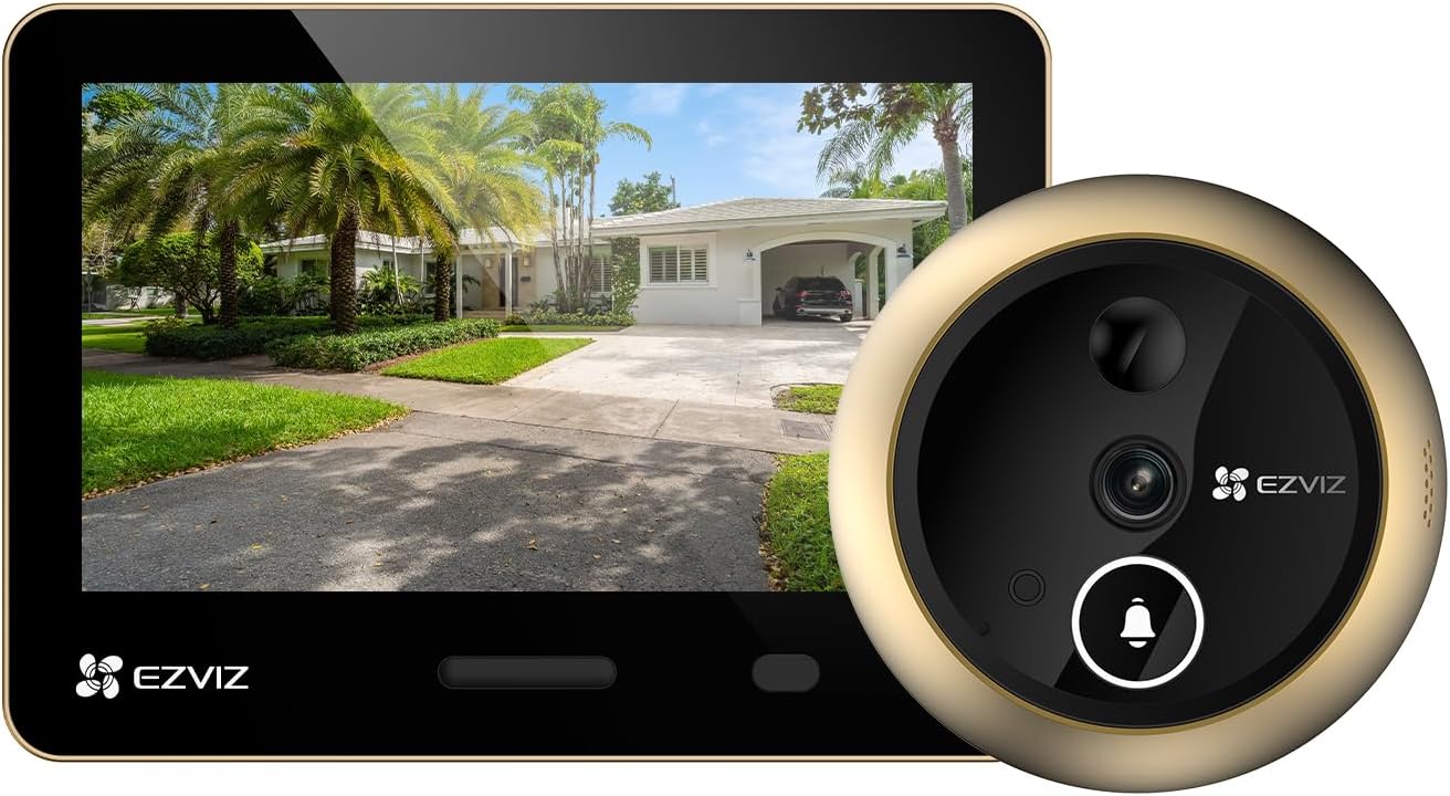 EZVIZ EP4 Spioncino Digitale WiFi 4K con Schermo Touch da 5,5", Batteria 7100mAh, Riconoscimento Facciale AI, Audio Bidirezionale, Visione Notturna, Rilevamento PIR, Supporta MicroSD 512GB, Oro