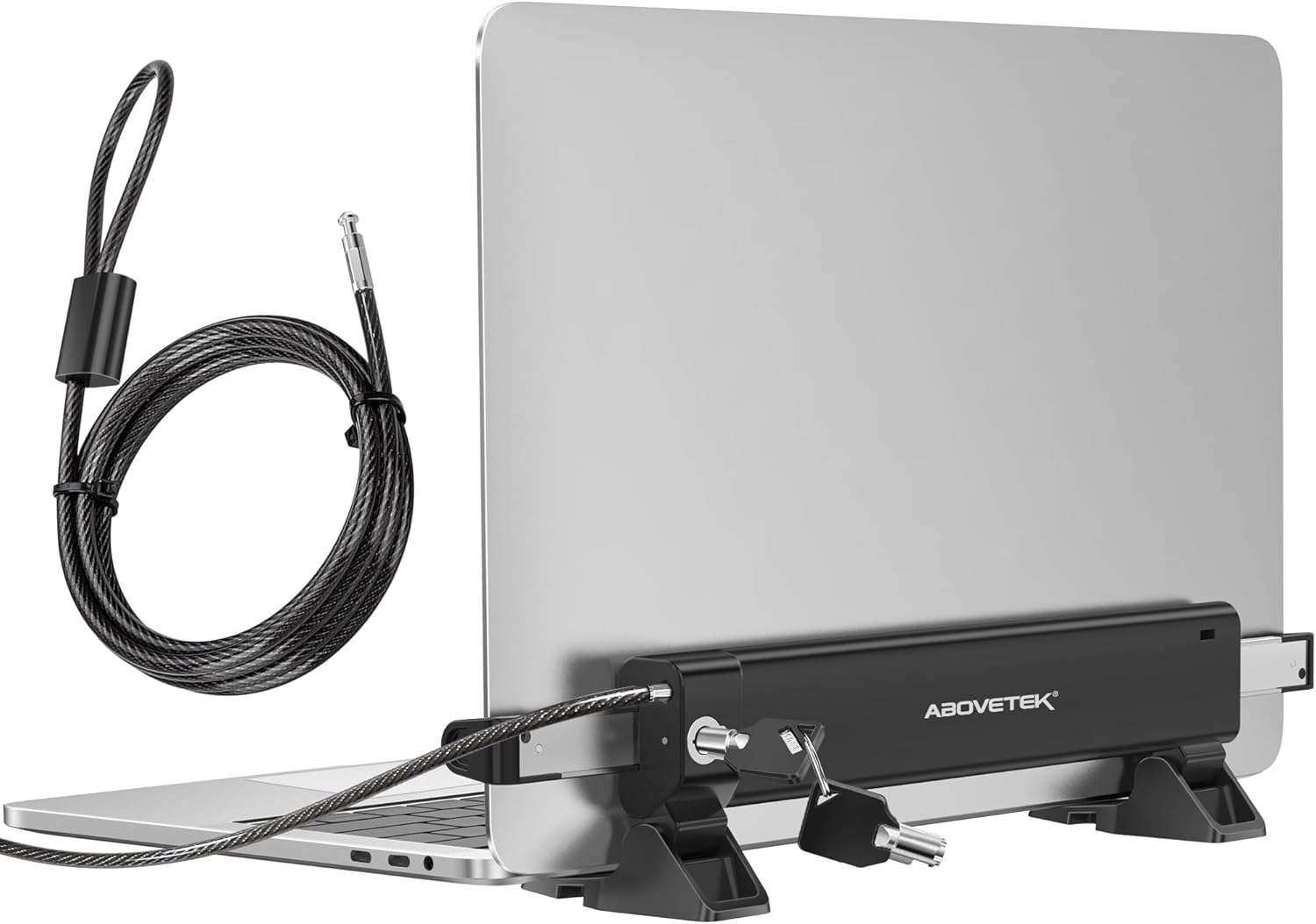 AboveTEK Blocco di Sicurezza per Laptop con 2m Cavo Chiavato: Stazione di Bloccaggio Antifurto, Larghezza Regolabile 28,2-39,8CM, Opzione di Montaggio Fisso o Portatile, Adatto per Notebook da 12"-16"