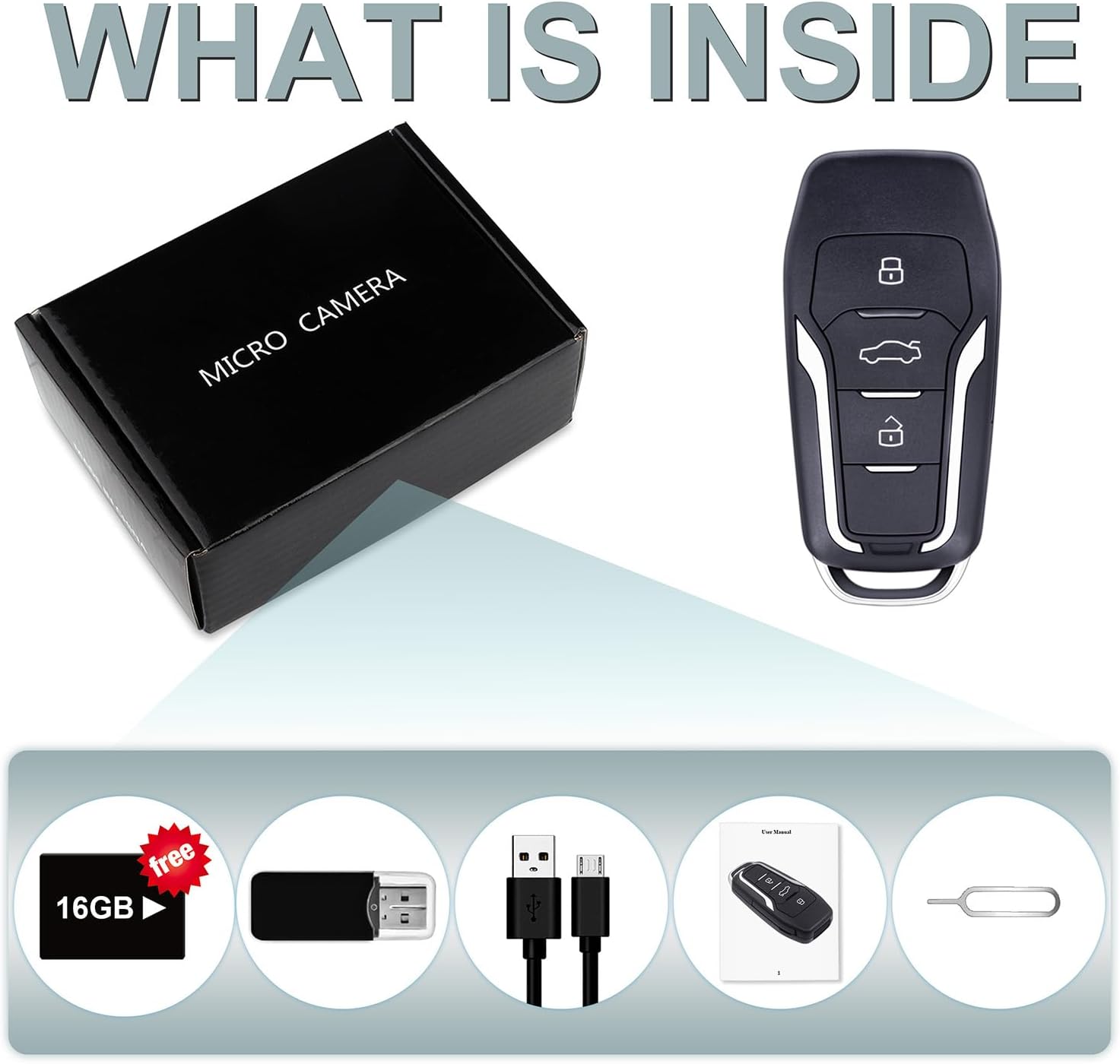 OTADUG Telecamera Spia Chiave Auto, 16 GB Telecamera Nascosta 1080P con Monitoraggio del Movimento, Registrazione Video e Audio, Batteria a Lunga Durata da 6 Ore