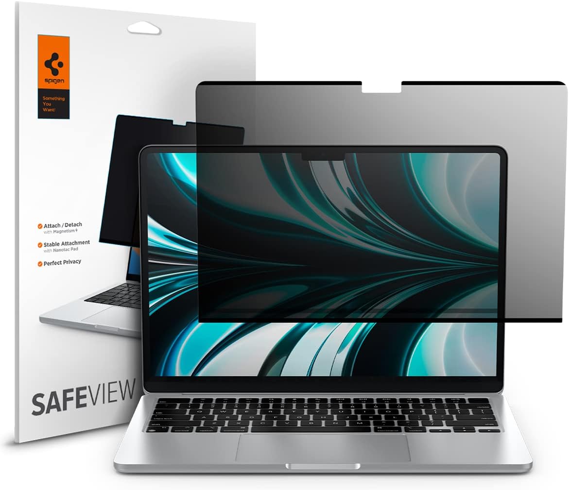 Spigen Safeview Filtro Privacy Magnetico compatibile con MacBook Air 13 pollci (M5 2026 / M4 2025 / M3 2024 / M2 2023), Anti-Spia, Rimovibile, con Panno per la Pulizia e Custodia