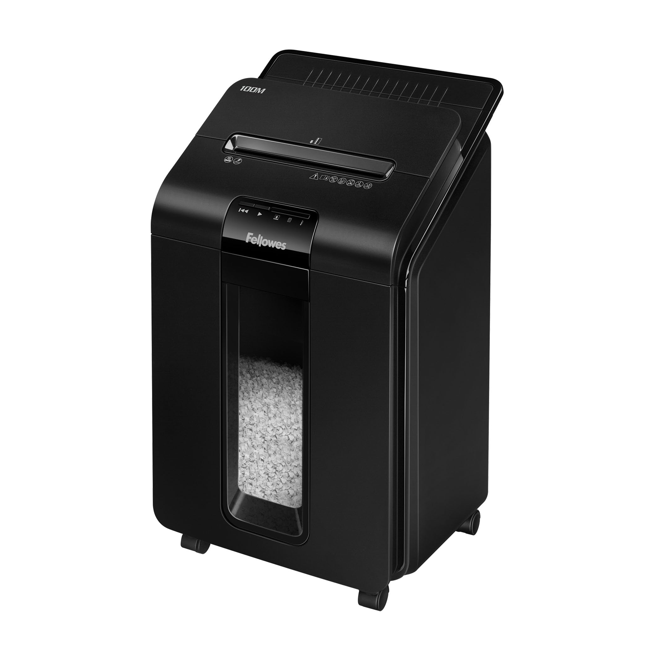 Fellowes Distruggi documenti AutoMax 90M a miniframmento, 90 fogli in modalità automatica, 9 fogli manuale, per casa e piccolo ufficio, cestino da 17 litri, modalità riposo, sicurezza P4, nero