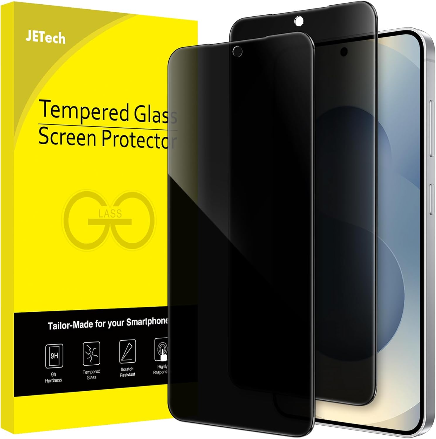 JETech Privacy Pellicola Protettiva per Samsung Galaxy S25 5G, Anti-Spy Vetro Temperato Film, Compatibile con ID Impronte Digitali, Pacco da 2