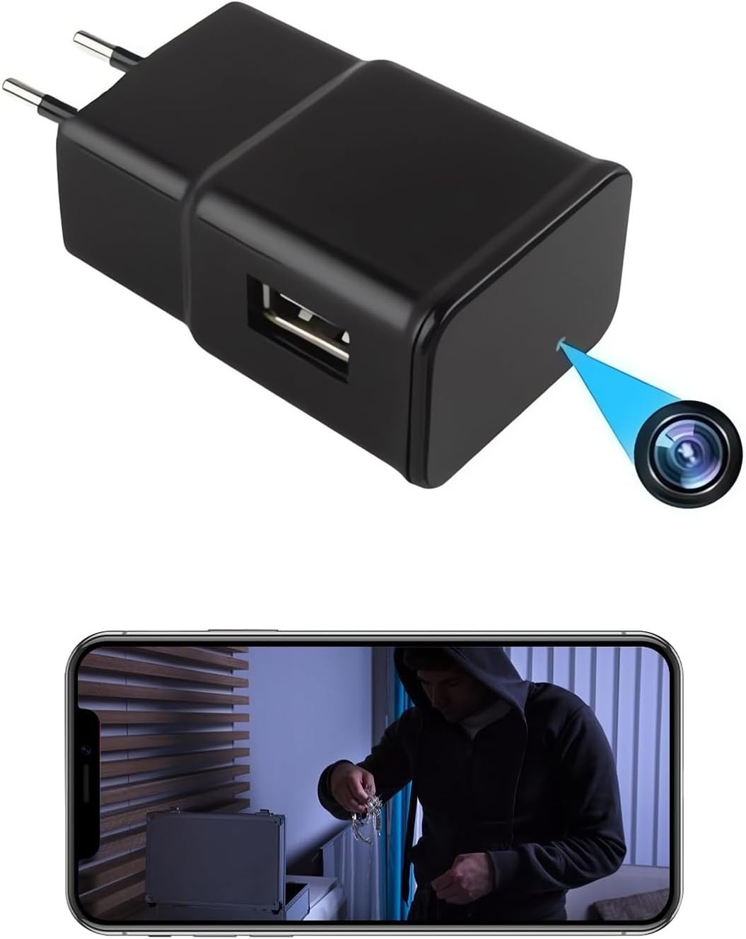 SHMIZZ Mini Telecamera Nascosta, 1080P USB Caricatore WiFi Microcamere Videocamere Nascosta di Sorveglianza Interna - Nessuna Luce Durante La Registrazione - Rilevamento Del Movimento