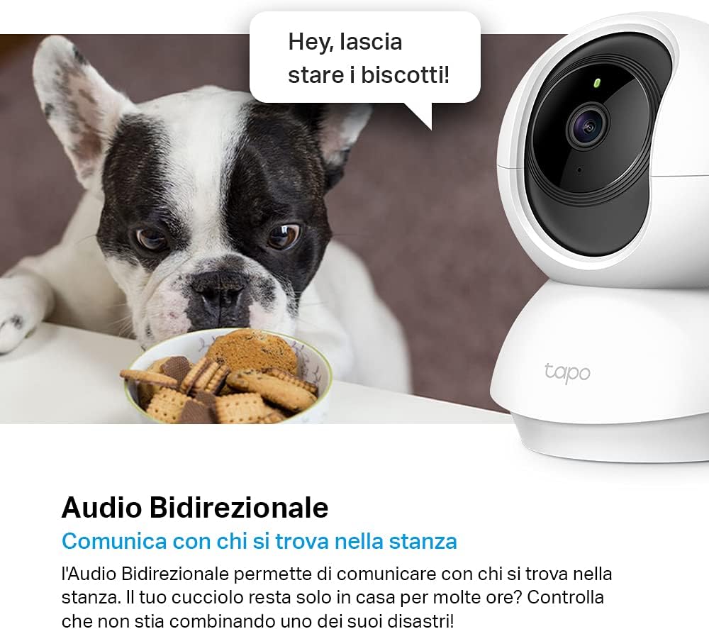 Tapo C210 Telecamera Wi-Fi Interno 2K(3MP), Videocamera Sorveglianza, Visione Notturna, Notifiche in Tempo Reale, Storage su Cloud, MicroSD fino a 512GB, Funziona con Alexa e Google Assistant