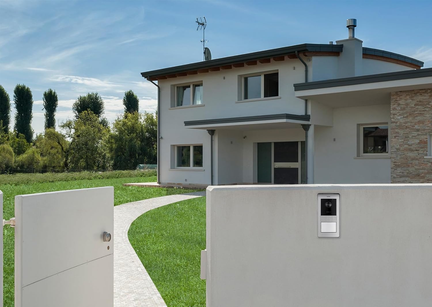 Vimar K42910 Kit videocitofono monofamiliare da parete con con tastiera capacitiva, alimentatore multispina, targa audiovideo RFID, staffe per fissaggio, tradizionale