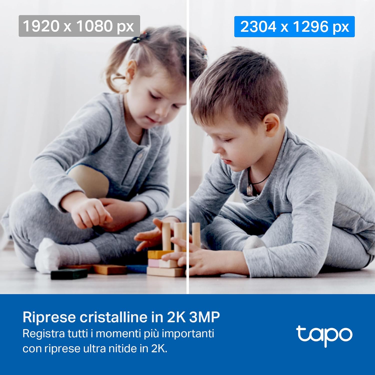 Tapo C210 Telecamera Wi-Fi Interno 2K(3MP), Videocamera Sorveglianza, Visione Notturna, Notifiche in Tempo Reale, Storage su Cloud, MicroSD fino a 512GB, Funziona con Alexa e Google Assistant