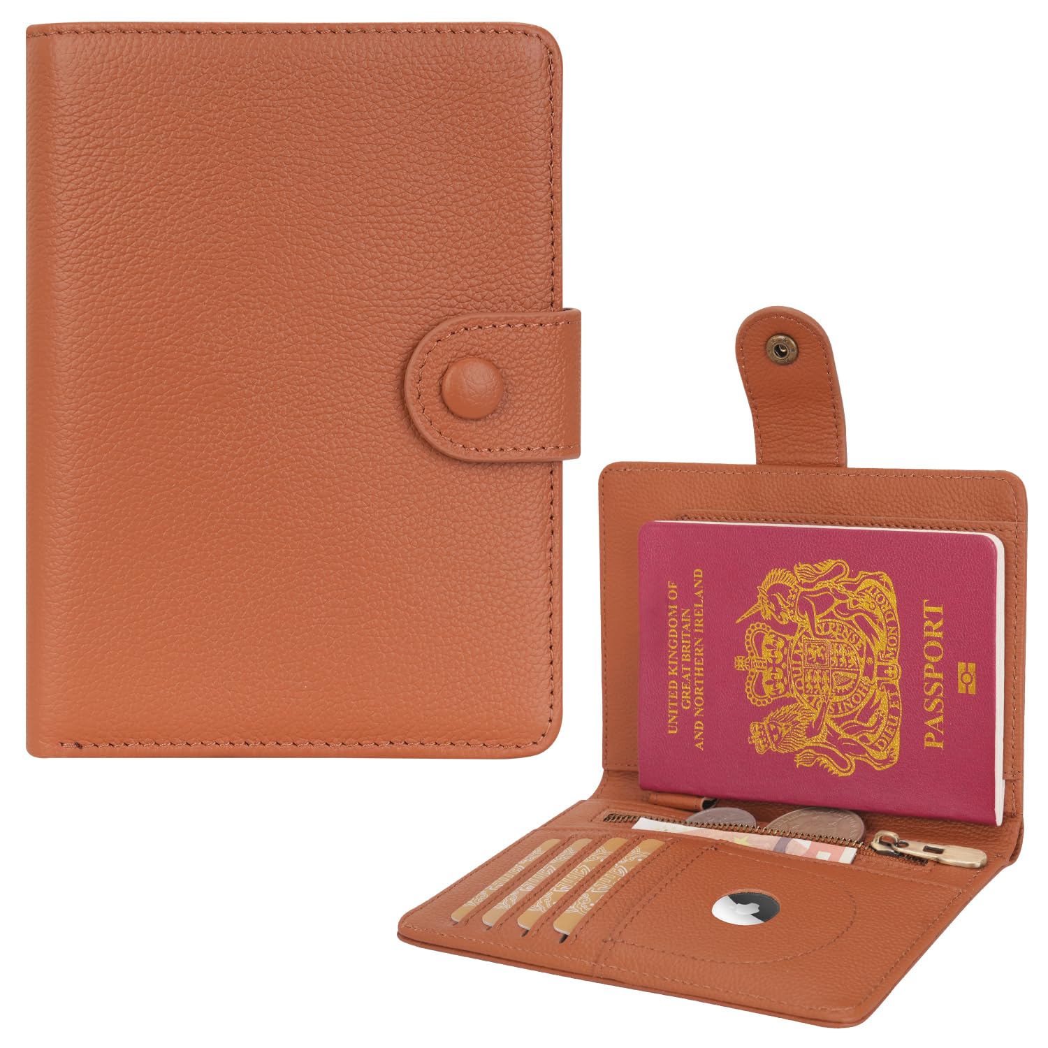 WASON Porta Passaporto in Vera Pelle con RFID, Portafoglio da Viaggio, Scomparti Carte, Tasca Contanti, Portamonete, Slot Tracker, Organizzatore Biglietti Aerei per Uomo e Donna(Zwart)