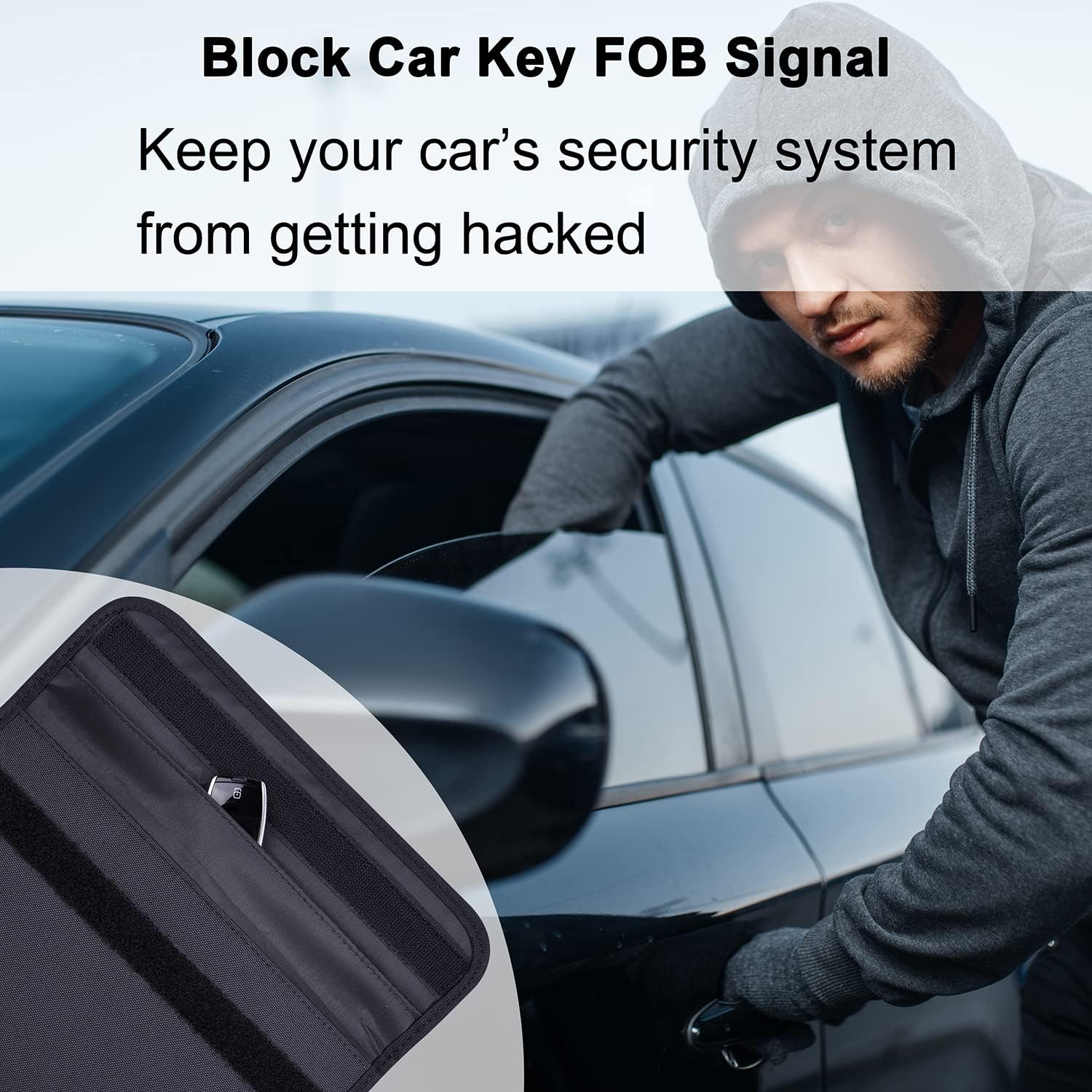 Wisdompro Faraday borsa con schermo protettivo, blocca i segnali RFID, custodia a forma di borsa per proteggere la privacy del cellulare e chiavi auto, anti-tracciamento e anti-spionaggio, nero, L