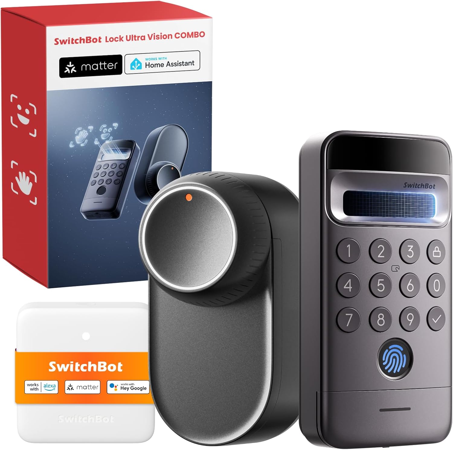 SwitchBot WiFi Smart Lock Ultra con Tastierino Vision Pro, riconoscimento 3D di volto e vene palmari, sblocco contactless, compatibile con cilindri europei. Supporta Matter, Alexa, Google e IFTTT