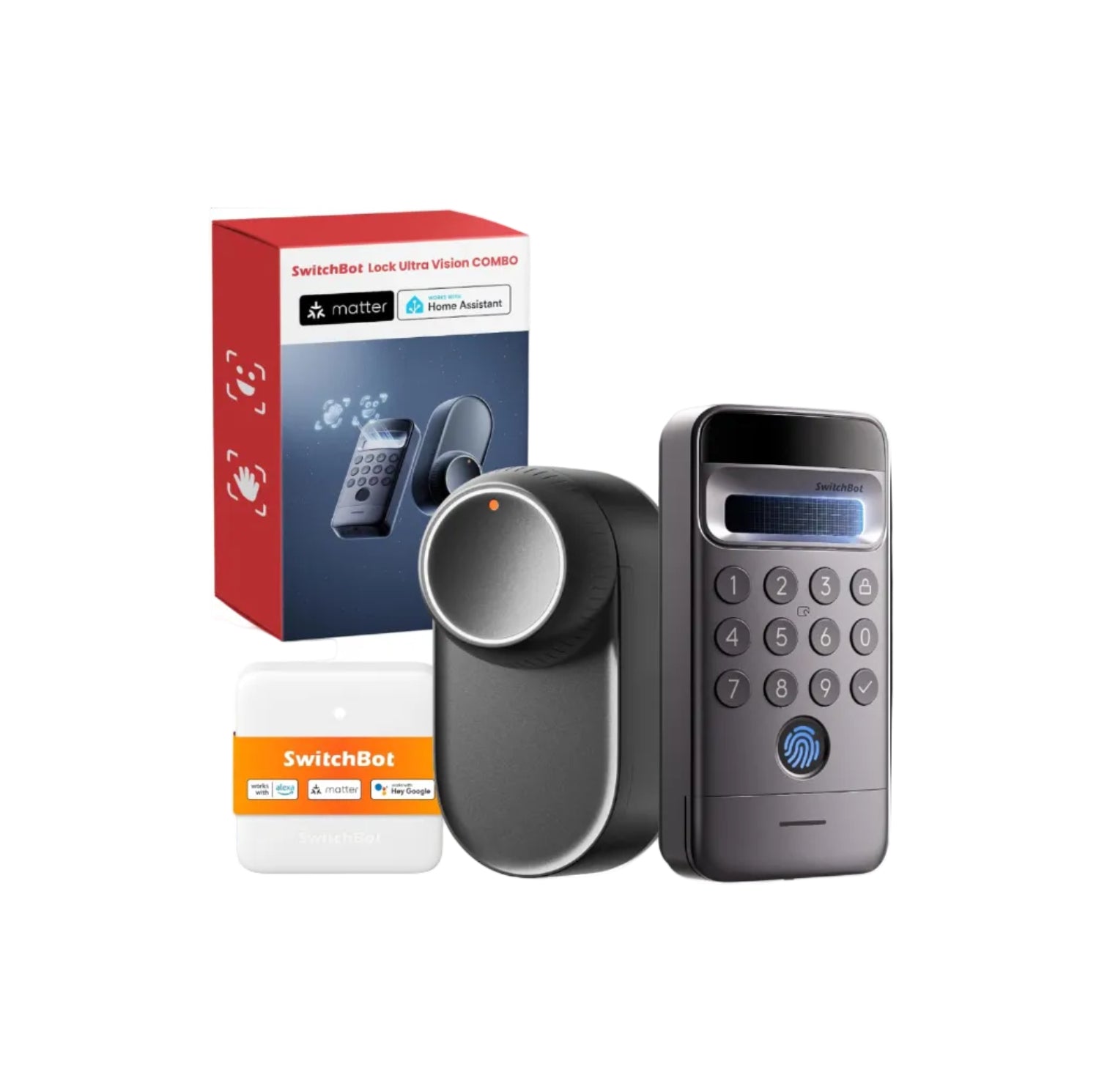SwitchBot WiFi Smart Lock Ultra con Tastierino Vision Pro, riconoscimento 3D di volto e vene palmari, sblocco contactless, compatibile con cilindri europei. Supporta Matter, Alexa, Google e IFTTT