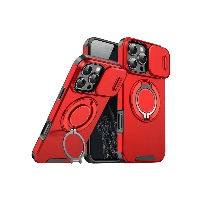 Mixroom - Custodia Cover per iPhone 13 Protezione Antiurto Militare con Supporto cellulare a stand Cavalletto ad Anello Magnetico Copertura Fotocamera Slide Scorrevole C07 Nero