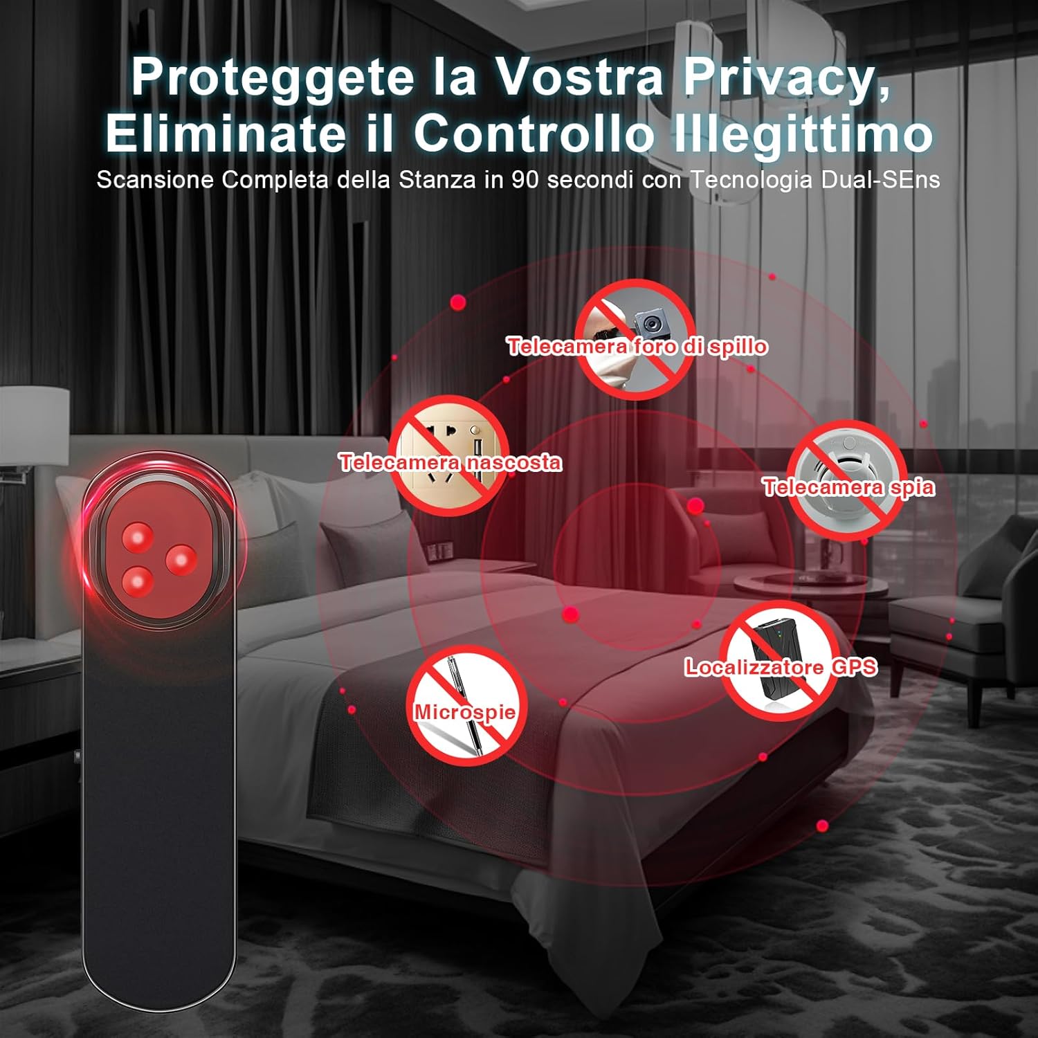 AOBOCAM Rilevatore Telecamere Nascoste, Rilevatore Microspie con IA, Anti-Spia Portatile con Scanner RF e Rilevatore GPS per Sicurezza Casa, Ufficio, Auto, Hotel e Viaggi (M)