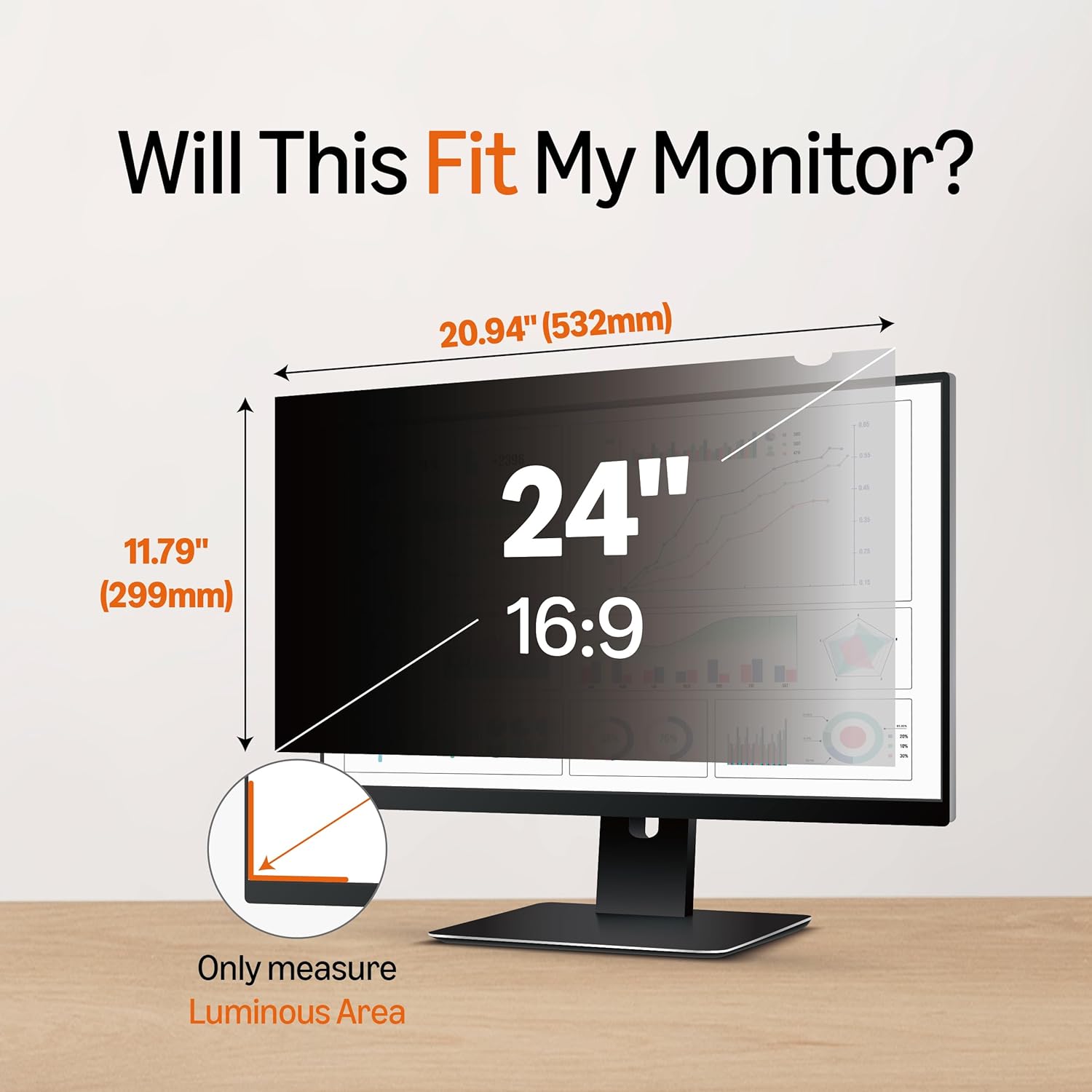 Amazon Basics Filtro privacy per schermo, per 24" (60.96 cm) Monitor Widescreen (16:9)