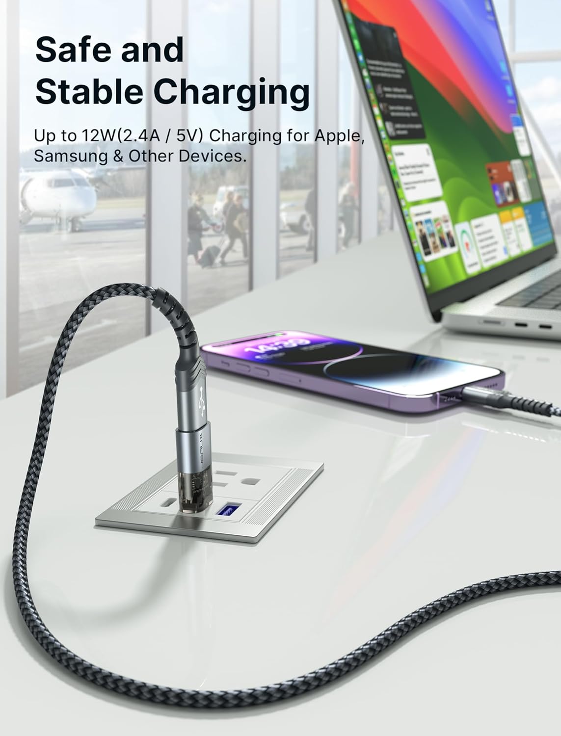 JSAUX Blocco Dati USB e Blocco Dati USB C(4 Pezzi), Data Blocker Trasparente Tipo A e Tipo C Solo per la Carica, Protezione Contro il Juice Jacking, Rifiuto dell'hacking e Ricarica Sicura