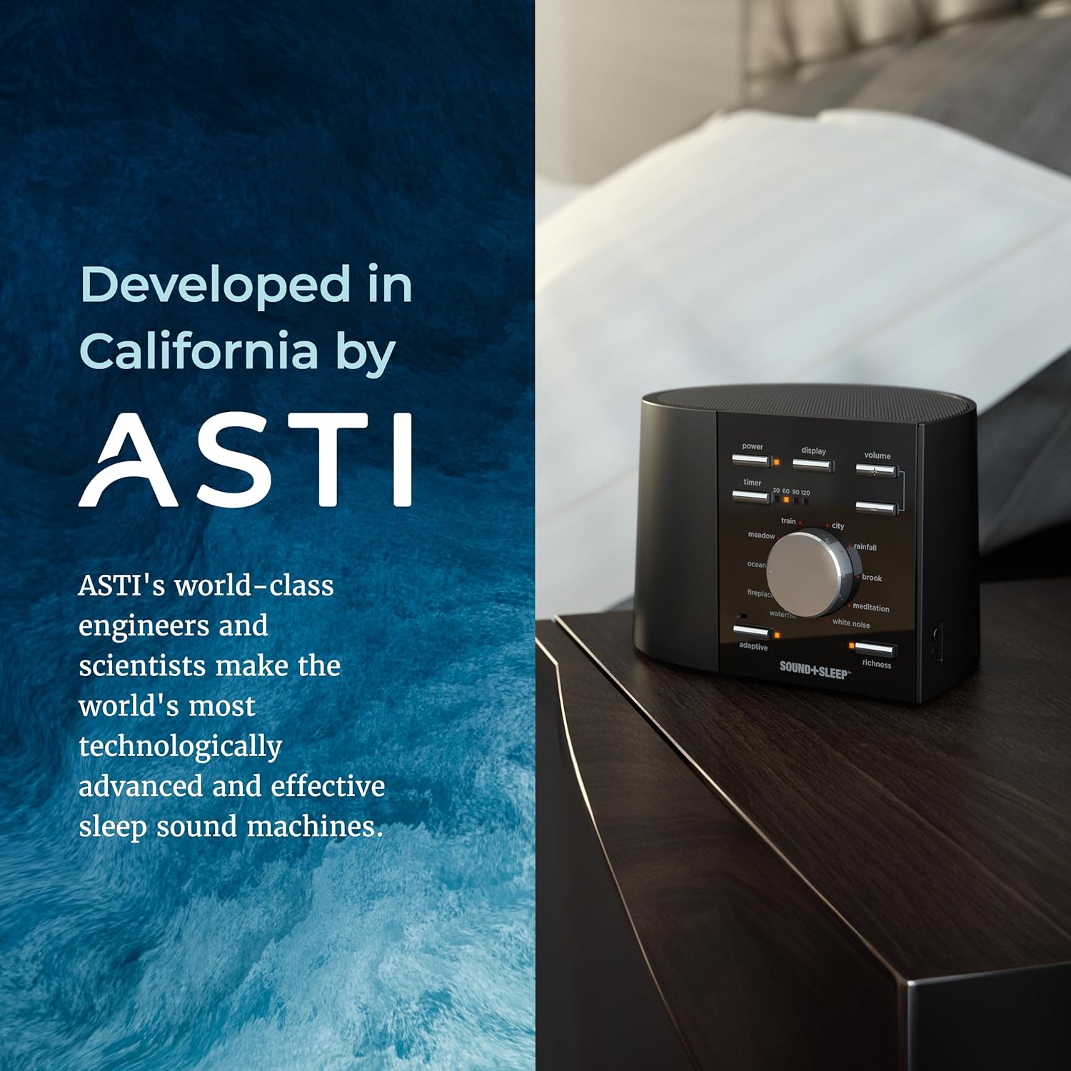 Sound+Sleep Alta Affidabilità del sonno Macchina del suono ad alta fedeltà con veri suoni naturali senza interruzione del flusso, suoni di ventole, rumore bianco e tecnologia audio adattiva.