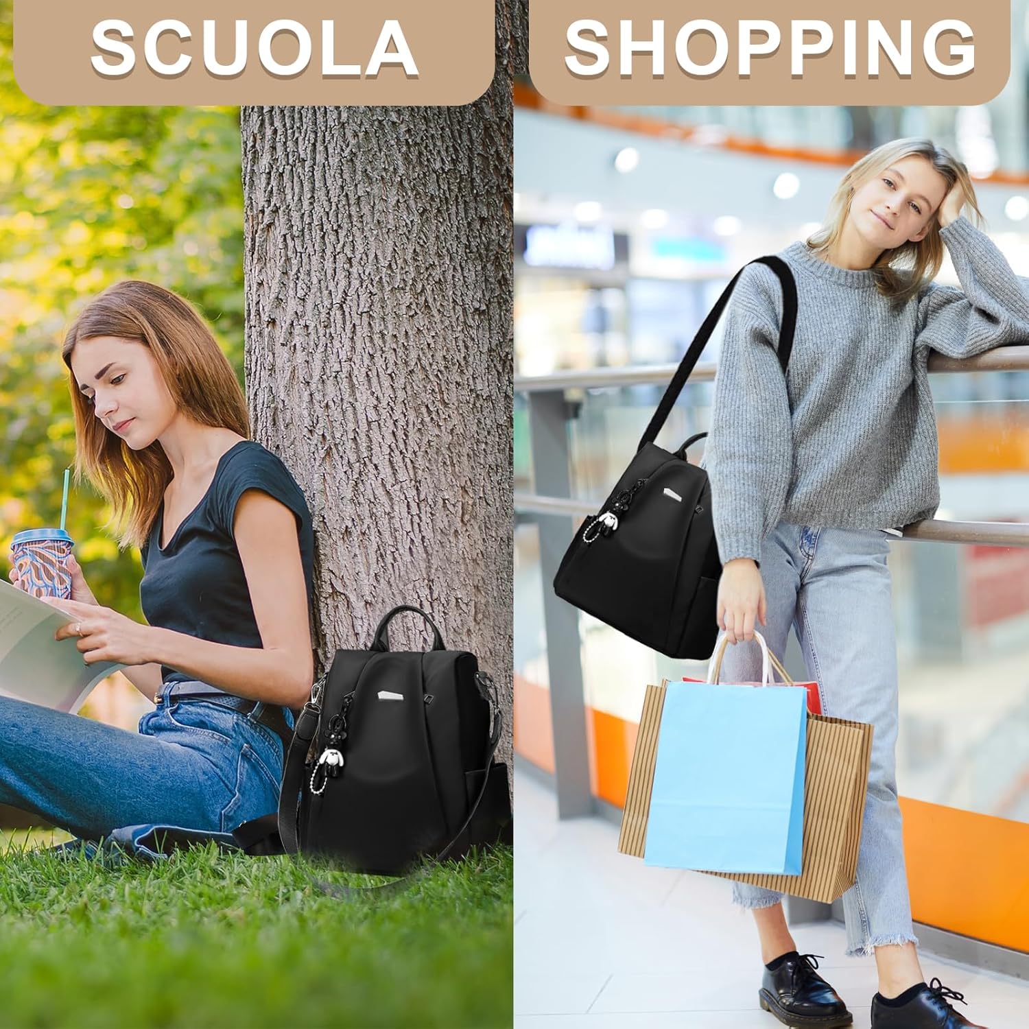 Eshow Zaino Da Donna Antifurto, Zainetto Multifunzionale, Borsa Casual ed Moda per Viaggio, Scuola, Lavoro, Shopping, Visite e Università