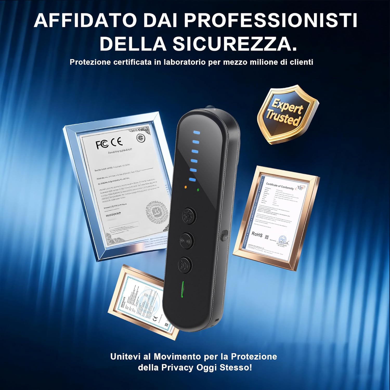 AOBOCAM Rilevatore Telecamere Nascoste, Rilevatore Microspie con IA, Anti-Spia Portatile con Scanner RF e Rilevatore GPS per Sicurezza Casa, Ufficio, Auto, Hotel e Viaggi (M)