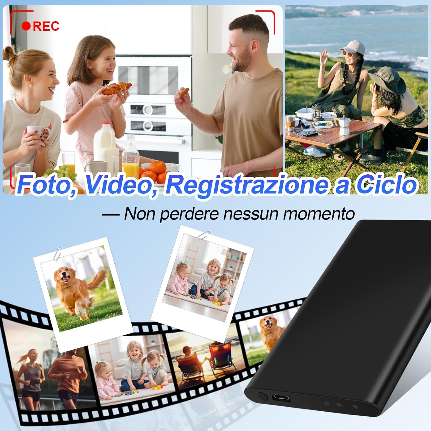 Telecamera Spia Power Bank, Doppia Funzione 1080P HD Mini Telecamera Spia Nascosta, Batteria 5000 mAh per 17 Ore di Registrazione con Cavo USB 3-in-1
