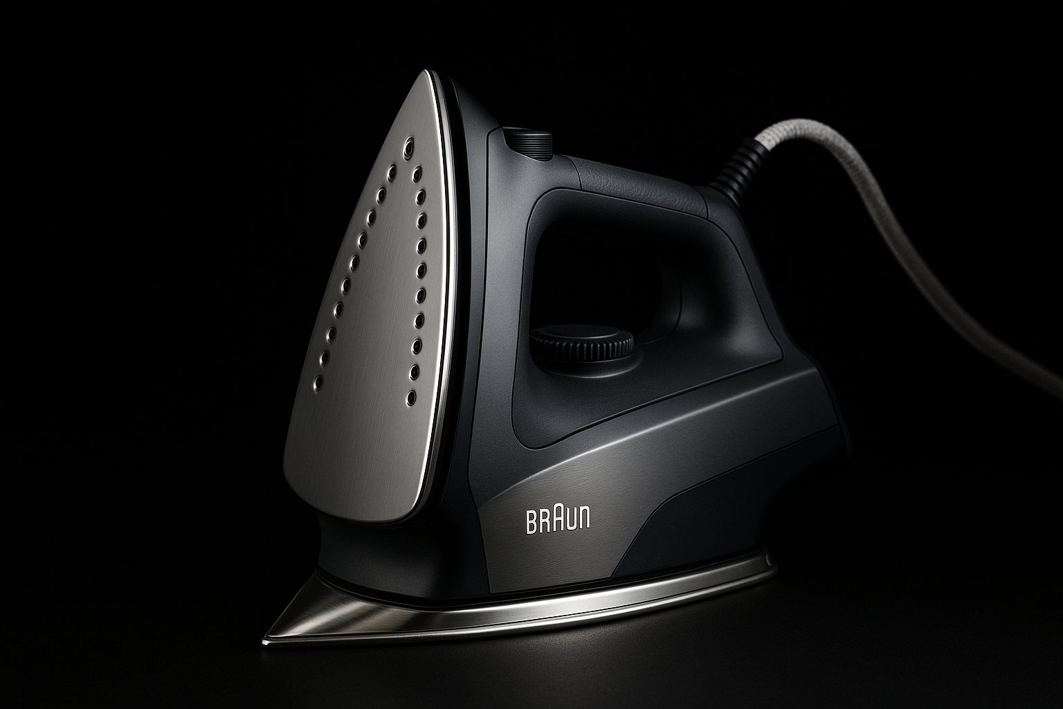 Ferro da stiro realistico braun su sfondo nero