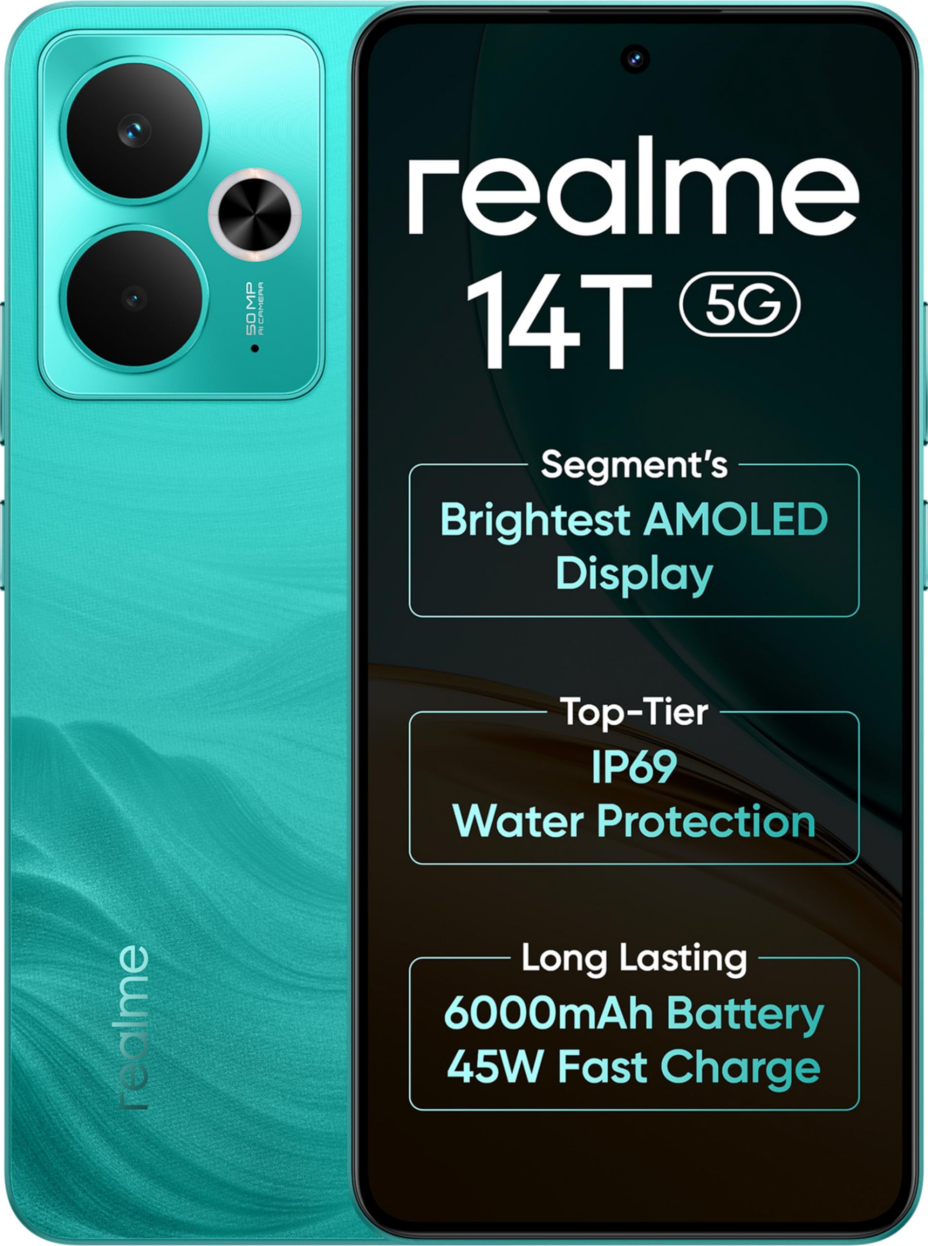 Realme 14T Smartphone – 6.67" AMOLED, 8GB RAM, 256GB Storage, 50MP OIS Camera, Surf Green