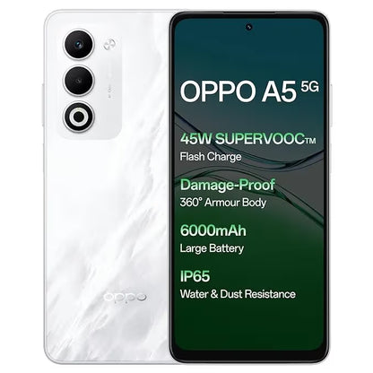 Oppo A5 Smartphone – 6.67" Display, 48MP Camera, 4GB RAM, 128GB Storage, White