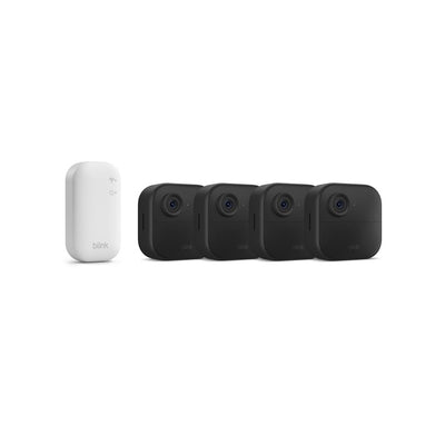 Videocamera Blink Outdoor 4 (Ultimo modello) - Videocamera di sicurezza smart HD wireless, autonomia di due anni, compatibile con Alexa - Sistema a 4 telecamere con Sync Module Core incluso - IP65