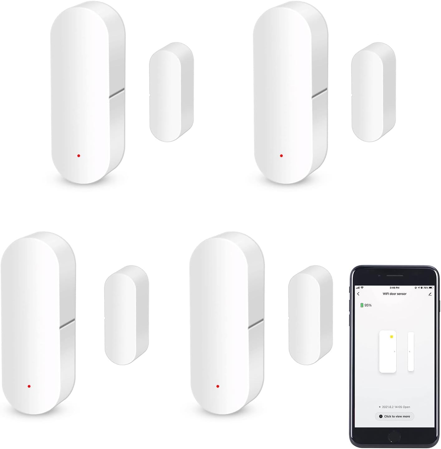 Sensore porta WiFi, sensore di contatto intelligente finestra, sensore di contatto wireless, allarme per porta finestra, compatibile con Alexa e Google Assistant, nessun hub necessario,1 Pack
