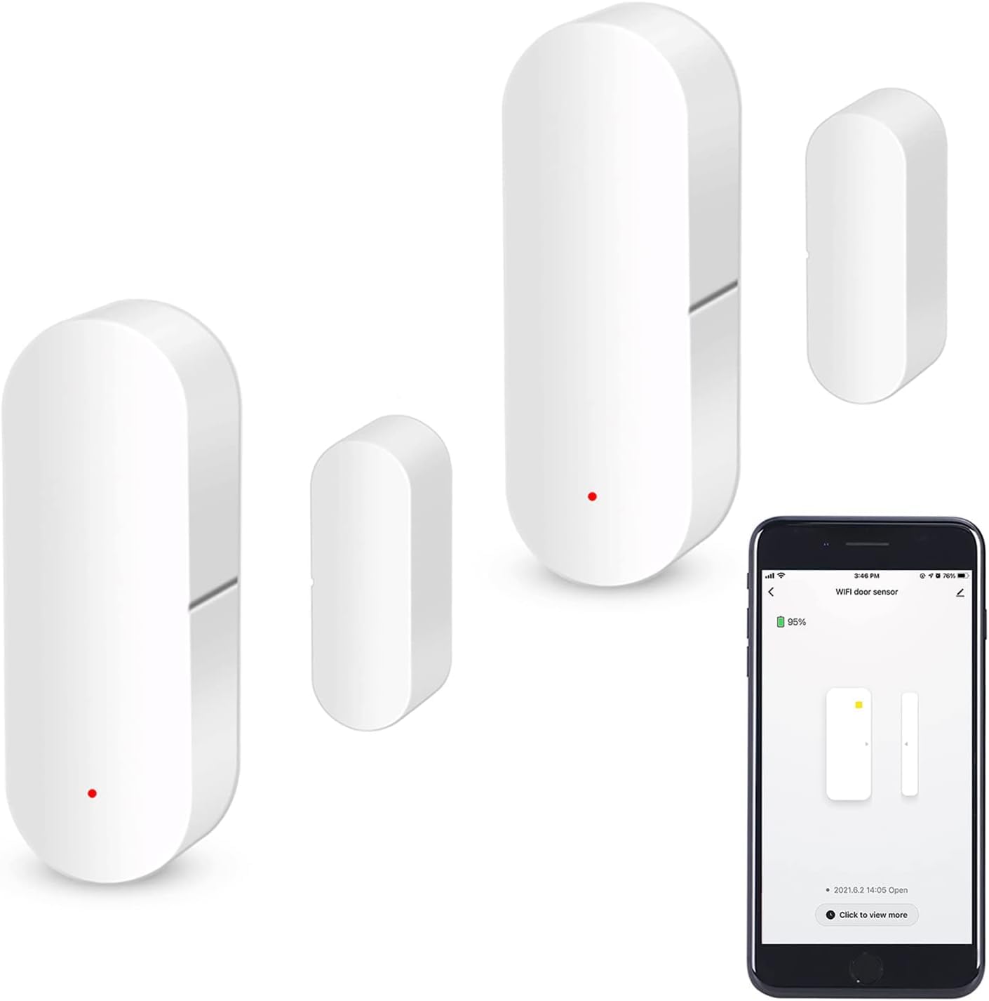 Sensore porta WiFi, sensore di contatto intelligente finestra, sensore di contatto wireless, allarme per porta finestra, compatibile con Alexa e Google Assistant, nessun hub necessario,1 Pack