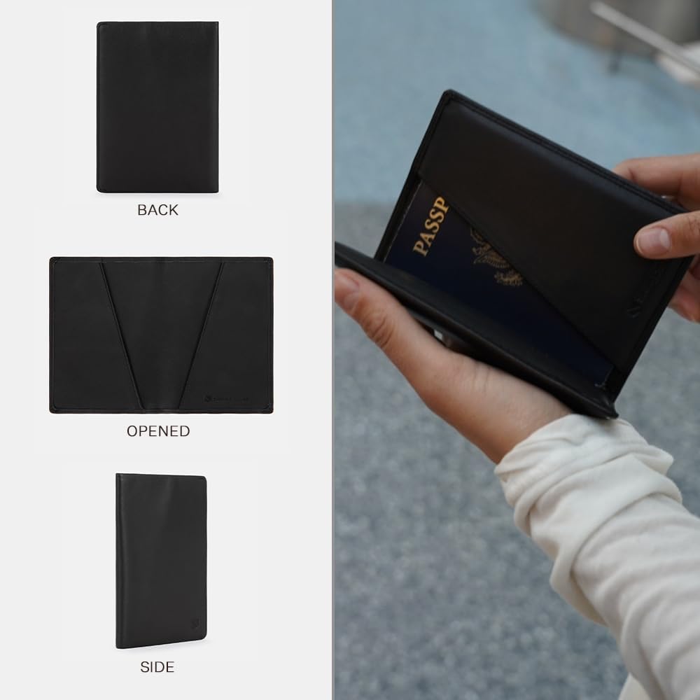 Silent Pocket Portafoglio per passaporto in pelle nera con blocco RFID, ideale per i viaggi