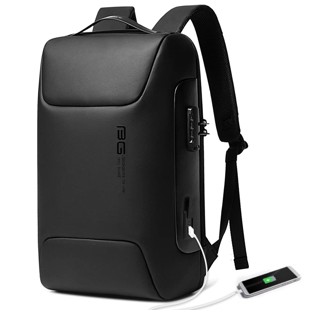 BANGE Anti Theft Business Backpack Fits 15.6 Inch Laptop,Lock Backpack with USB3.0 Charging Port for Office Work,Slim Laptop Backpack for Men and Women