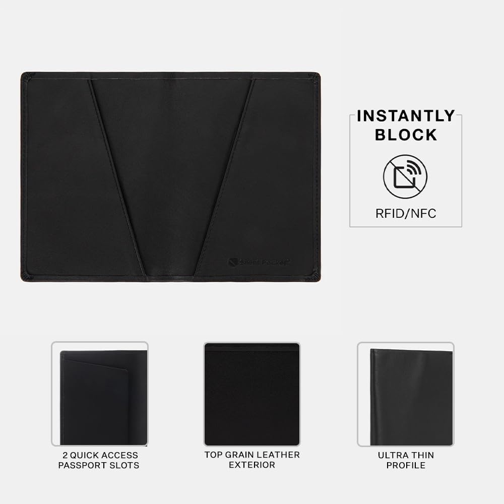 Silent Pocket Portafoglio per passaporto in pelle nera con blocco RFID, ideale per i viaggi