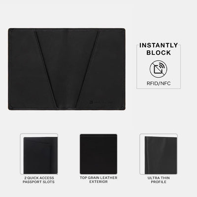 Silent Pocket Portafoglio per passaporto in pelle nera con blocco RFID, ideale per i viaggi