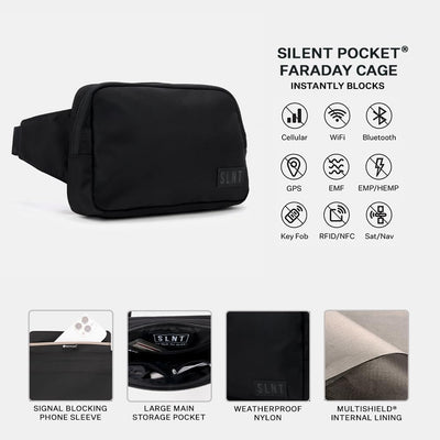 Silent Pocket SLNT Borsa a tracolla Faraday compatta con custodia per telefono Faraday con blocco del segnale, riduzione EMF e tasche con blocco RFID