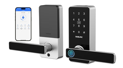 DESLOC B200L Fingerprint Smart Lock with Handle, Keyless Entry Door Locks for Front Door and Bedrooms, App Control, Touchscreen Keypad, Auto-Lock, 12-Month Battery, Emergency Power Port, IP54 Black