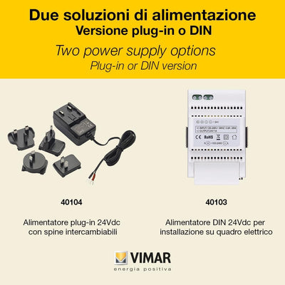 Vimar K42910 Kit videocitofono monofamiliare da parete con con tastiera capacitiva, alimentatore multispina, targa audiovideo RFID, staffe per fissaggio, tradizionale