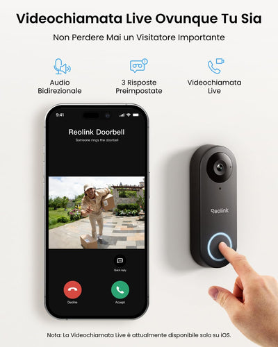 Reolink 5MP Videocitofono Wi-Fi 2,4/5 GHz con Chime, Rilevamento e Avvisi di Uomo, Video Campanello, Audio Bidirezionale, Visione Notturna a Infrarossi, Video Doorbell Supporta microSD e Cloud, Nero