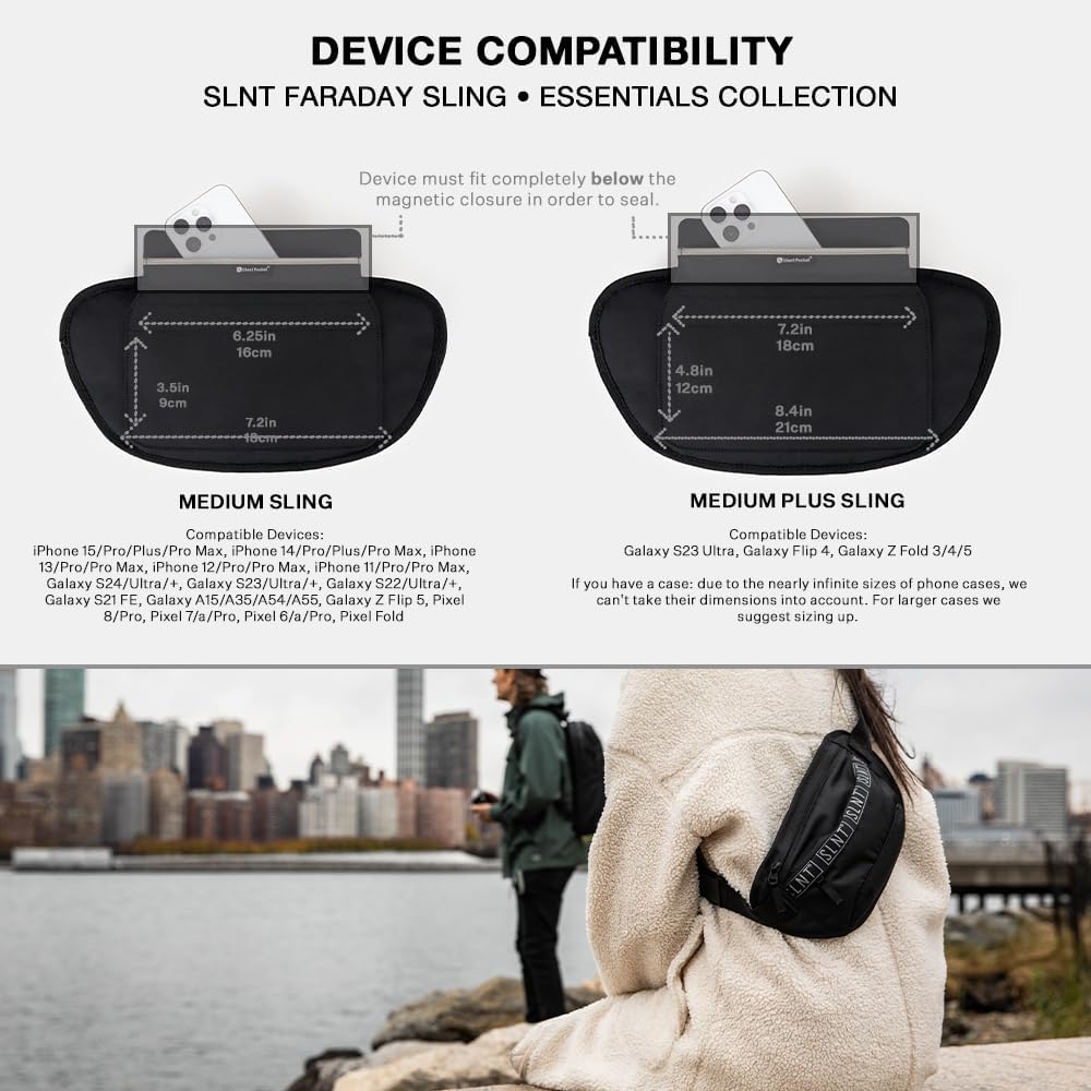 Silent Pocket SLNT Essentials Borsa a tracolla Faraday con blocco del segnale e tasca per ridurre i campi elettromagnetici, per uso in rete o fuori rete