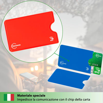 fouraces 8x porta tessere carte di credito con protezione RFID - proteggi tessera, schermato - per bancomat, blocking, protection
