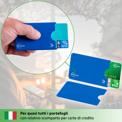 fouraces 8x porta tessere carte di credito con protezione RFID - proteggi tessera, schermato - per bancomat, blocking, protection