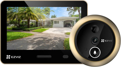 EZVIZ EP4 Spioncino Digitale WiFi 4K con Schermo Touch da 5,5", Batteria 7100mAh, Riconoscimento Facciale AI, Audio Bidirezionale, Visione Notturna, Rilevamento PIR, Supporta MicroSD 512GB, Oro