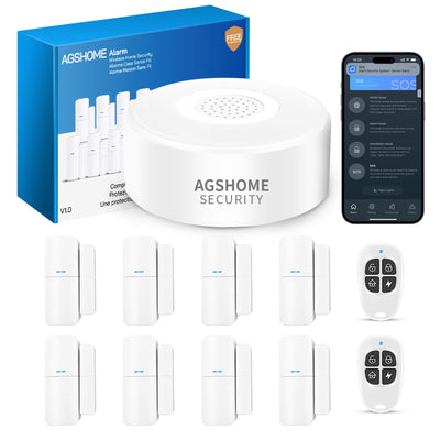 AGSHOME Allarme Casa Senza Fili 15 Pezzi, Antifurto Casa, Fai da Te con Wi-Fi & Notifiche App, Include Sirena, 10 Sensori, 2 Telecomandi, 1 Sensore di Movimento, 1 Tastiera, Compatibile con Alexa