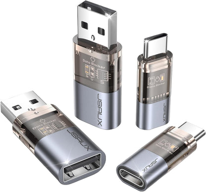 JSAUX Blocco Dati USB e Blocco Dati USB C(4 Pezzi), Data Blocker Trasparente Tipo A e Tipo C Solo per la Carica, Protezione Contro il Juice Jacking, Rifiuto dell'hacking e Ricarica Sicura