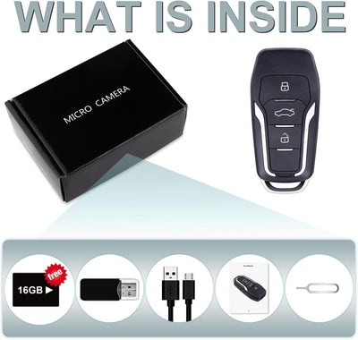 OTADUG Telecamera Spia Chiave Auto, 16 GB Telecamera Nascosta 1080P con Monitoraggio del Movimento, Registrazione Video e Audio, Batteria a Lunga Durata da 6 Ore