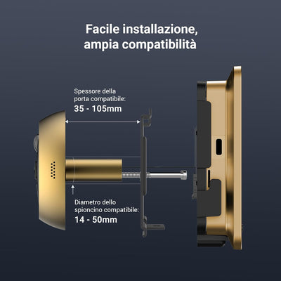 EZVIZ EP4 Spioncino Digitale WiFi 4K con Schermo Touch da 5,5", Batteria 7100mAh, Riconoscimento Facciale AI, Audio Bidirezionale, Visione Notturna, Rilevamento PIR, Supporta MicroSD 512GB, Oro