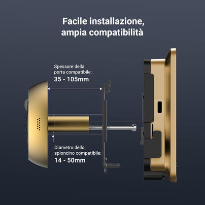 EZVIZ EP4 Spioncino Digitale WiFi 4K con Schermo Touch da 5,5", Batteria 7100mAh, Riconoscimento Facciale AI, Audio Bidirezionale, Visione Notturna, Rilevamento PIR, Supporta MicroSD 512GB, Oro