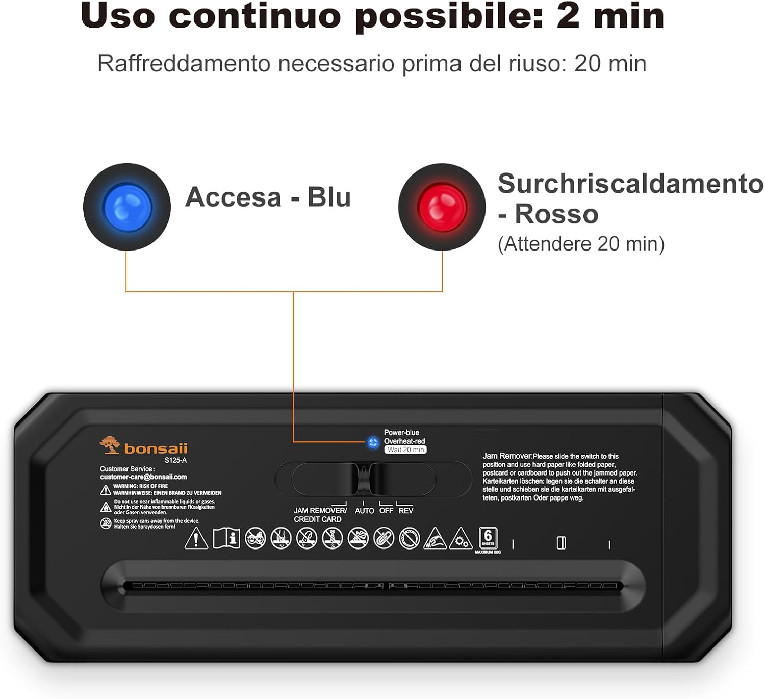 Bonsaii Tritadocumenti da 6 fogli, compatto per ufficio domestico; tritura carte di credito a strisce, P-2, design portatile con manico estendibile, S125-A