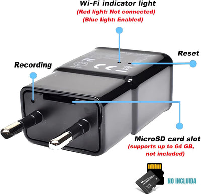 SHMIZZ Mini Telecamera Nascosta, 1080P USB Caricatore WiFi Microcamere Videocamere Nascosta di Sorveglianza Interna - Nessuna Luce Durante La Registrazione - Rilevamento Del Movimento